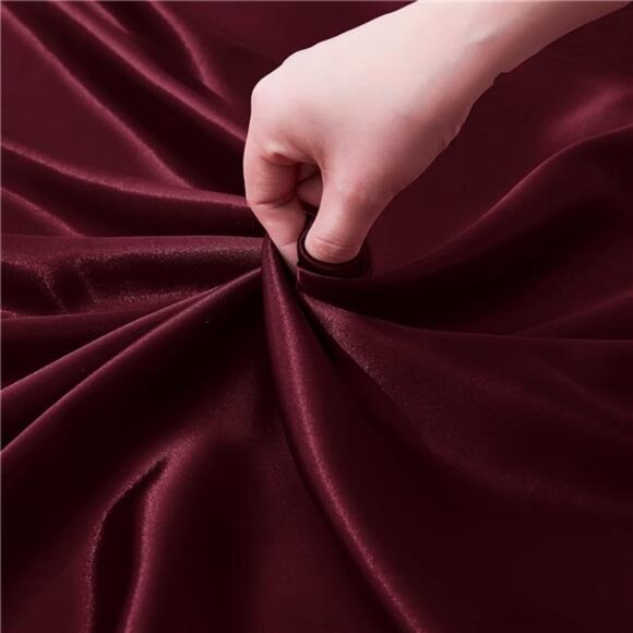VACVELT 4pcs Burgundy Satin Sheets Queen Size Bed Set, 15 Inch Deep Pocket - Picture 7 of 8